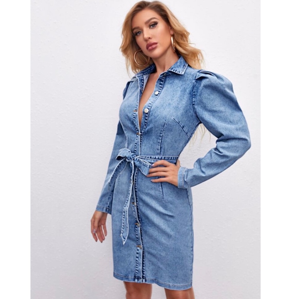 Belted Denim Shirt Dress • Size Small • Worn once